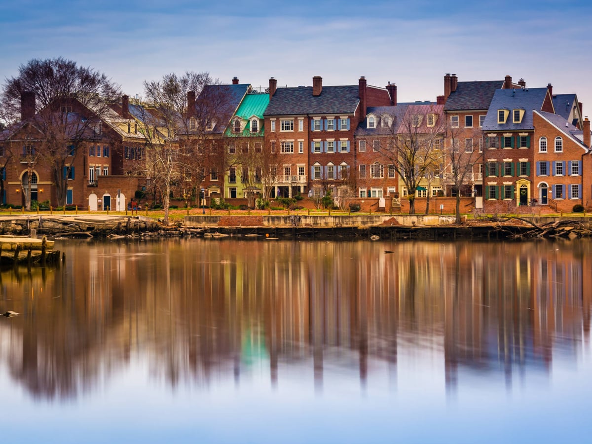 Waterfront homes and their reflections in Alexandria, Virginia