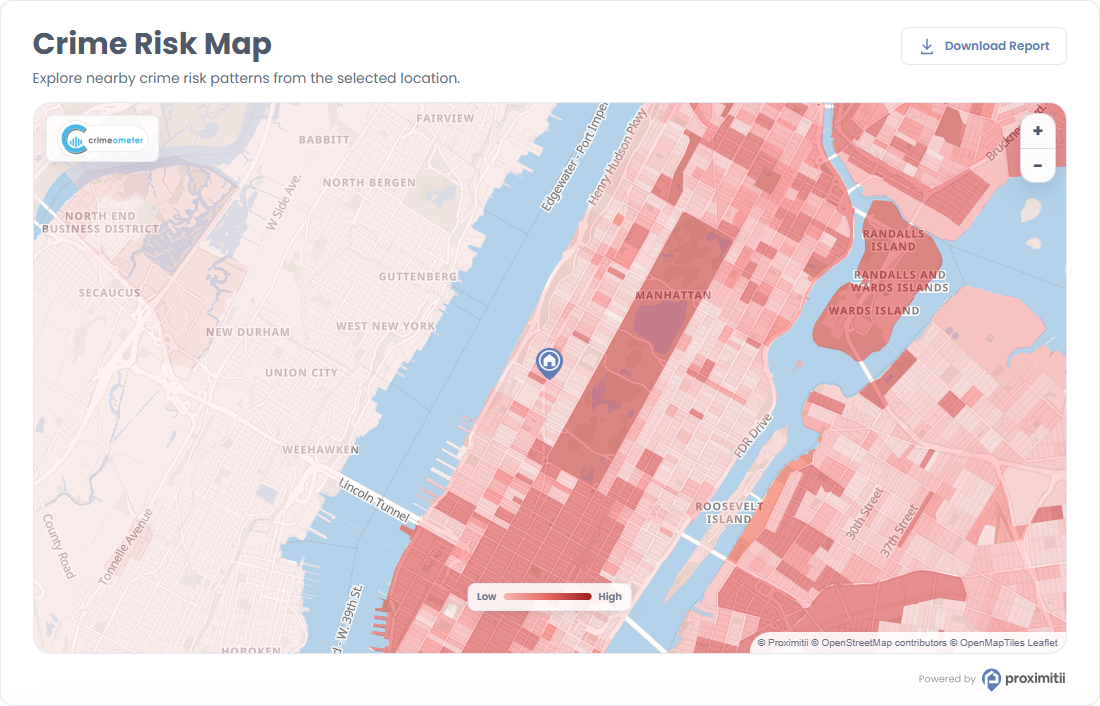 Crime widget showing local crime patterns on a map
